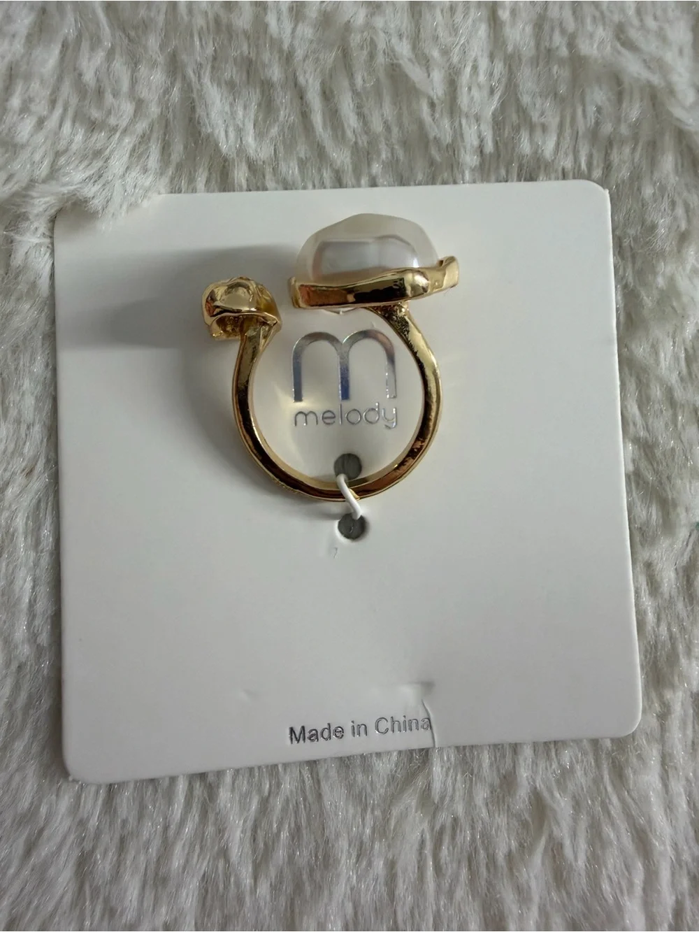 Gold Pearl Statement Ring - White Pearl Accent - Picture 2 of 2